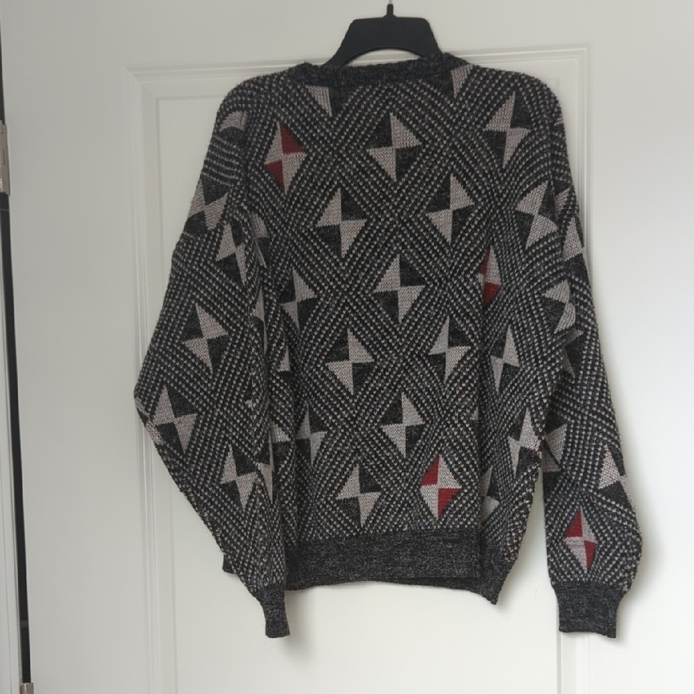 Geometric Patterned Sweater - Black, Gray, Red - image 3